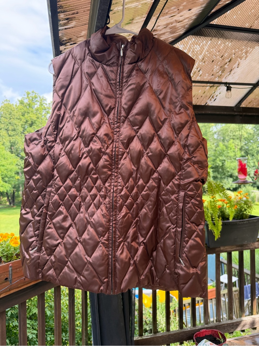 Lands’ End Women’s XL Brown Diamond Quilted Puffer Vest 18-20 Zip Pockets